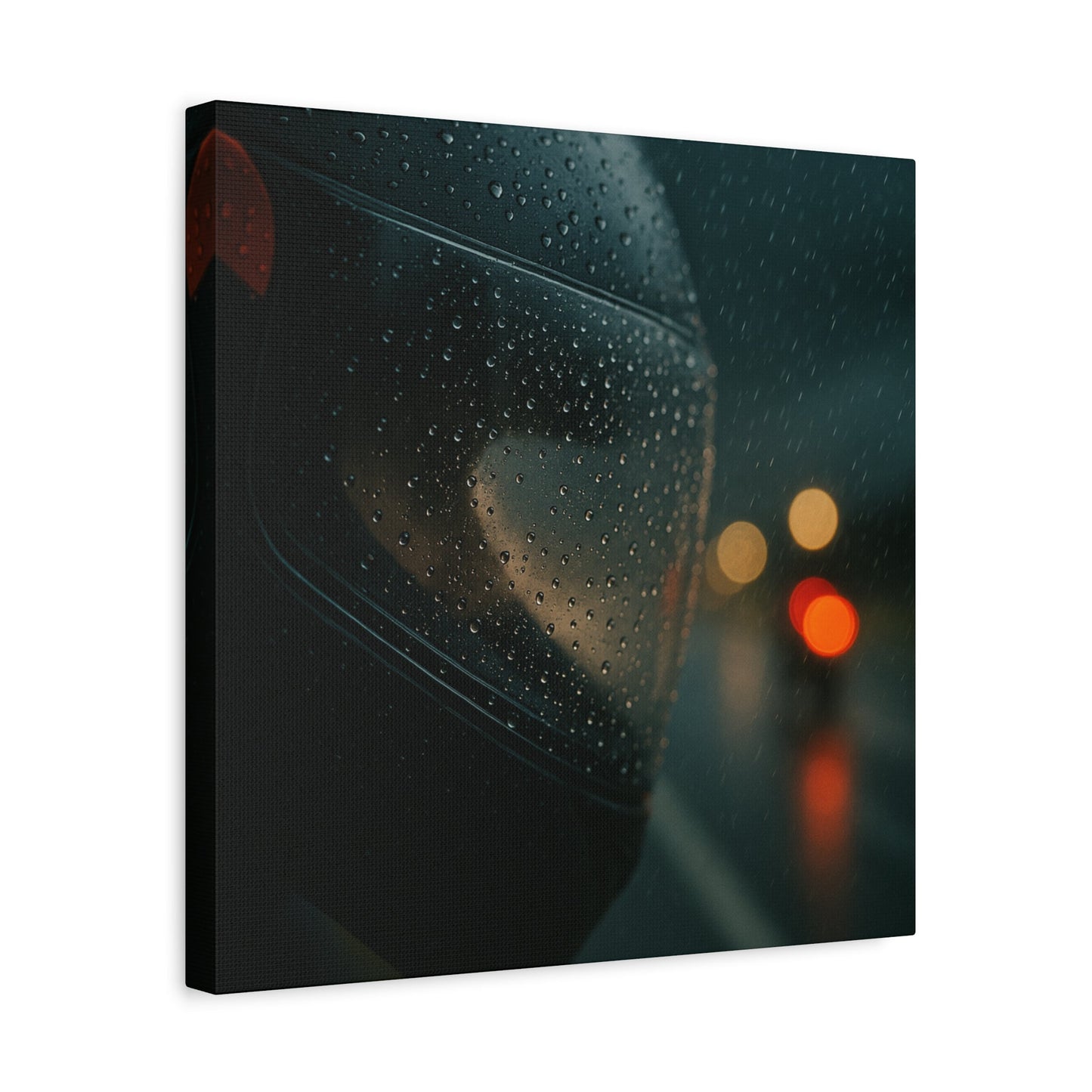 🖤 Rider’s Reflection – Rainy Visor Motorcycle Canvas Print | Grit, Mystery & Focus Wall Art - BTS Canvas