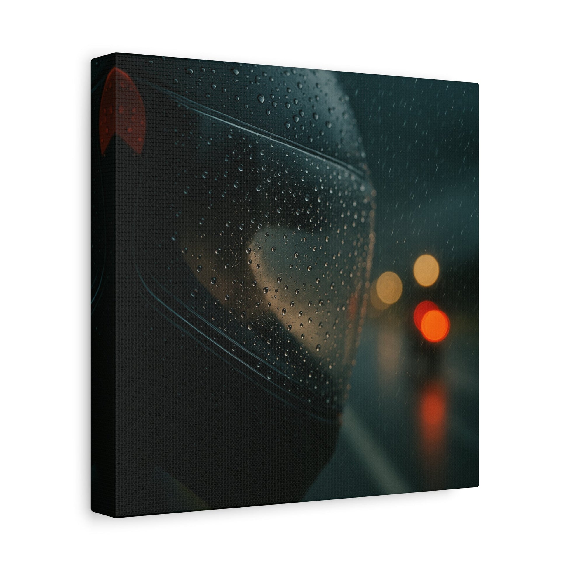🖤 Rider’s Reflection – Rainy Visor Motorcycle Canvas Print | Grit, Mystery & Focus Wall Art - BTS Canvas