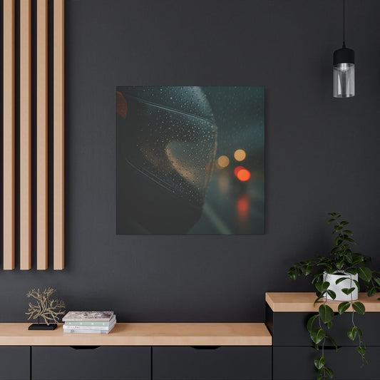 🖤 Rider’s Reflection – Rainy Visor Motorcycle Canvas Print | Grit, Mystery & Focus Wall Art - BTS Canvas