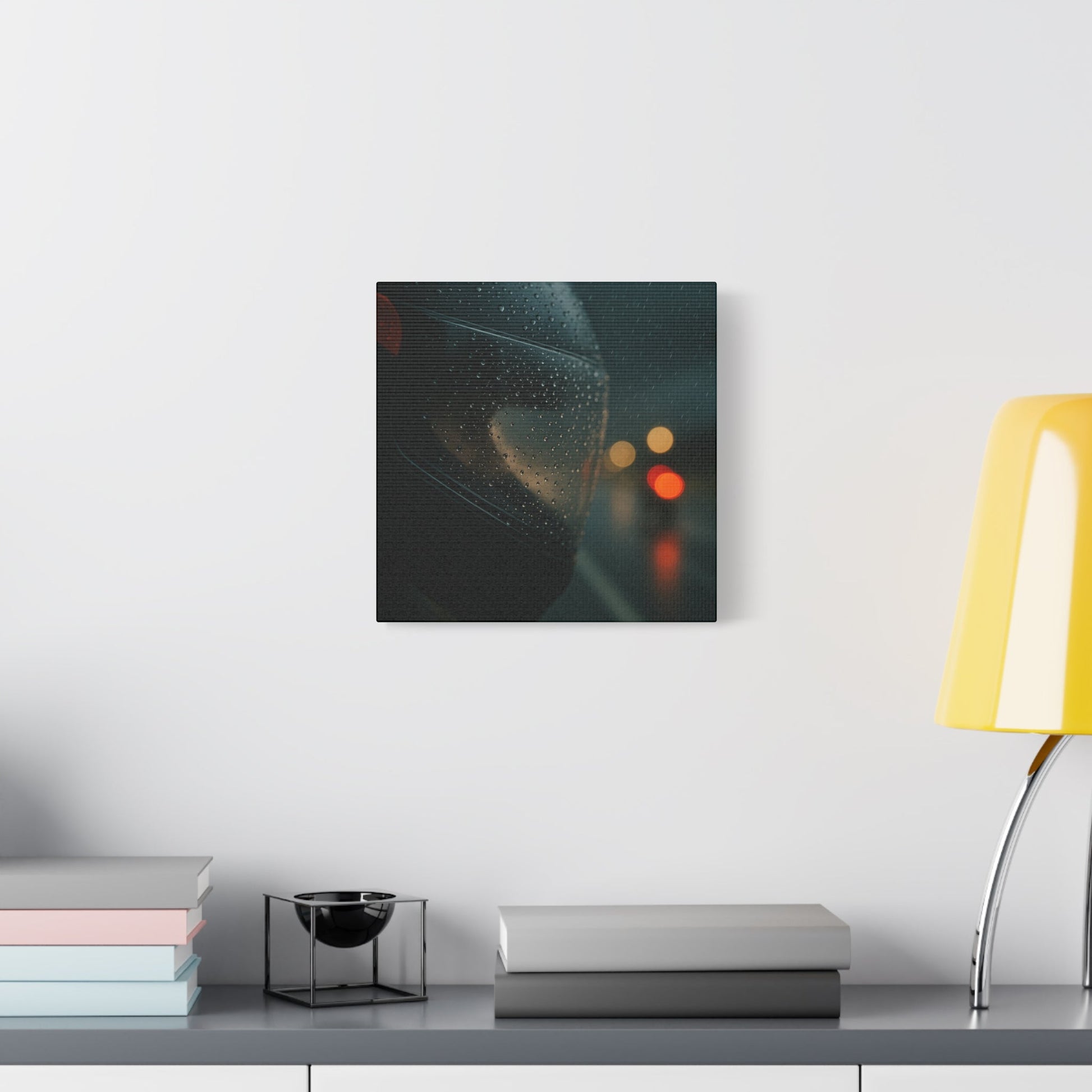🖤 Rider’s Reflection – Rainy Visor Motorcycle Canvas Print | Grit, Mystery & Focus Wall Art - BTS Canvas
