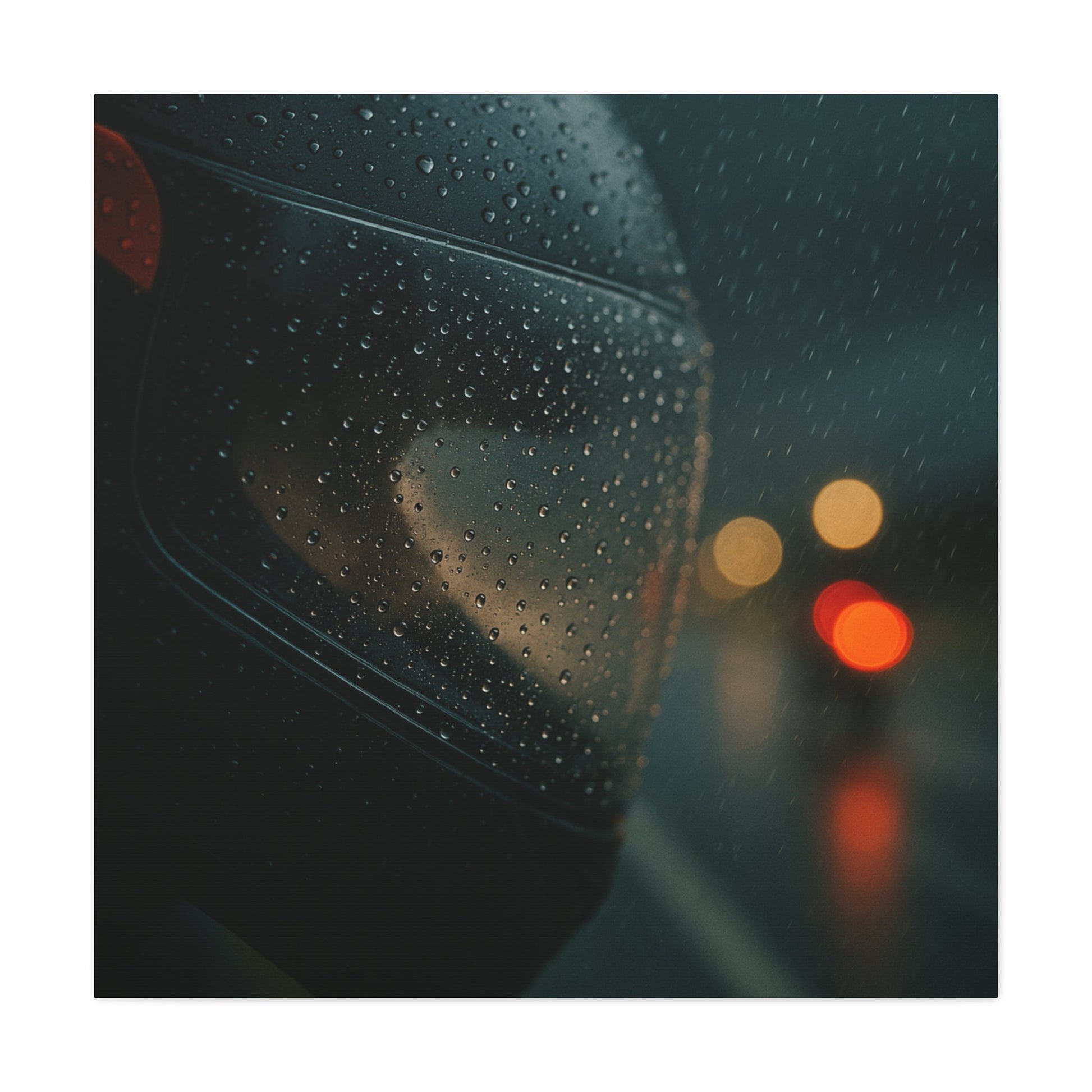 🖤 Rider’s Reflection – Rainy Visor Motorcycle Canvas Print | Grit, Mystery & Focus Wall Art - BTS Canvas