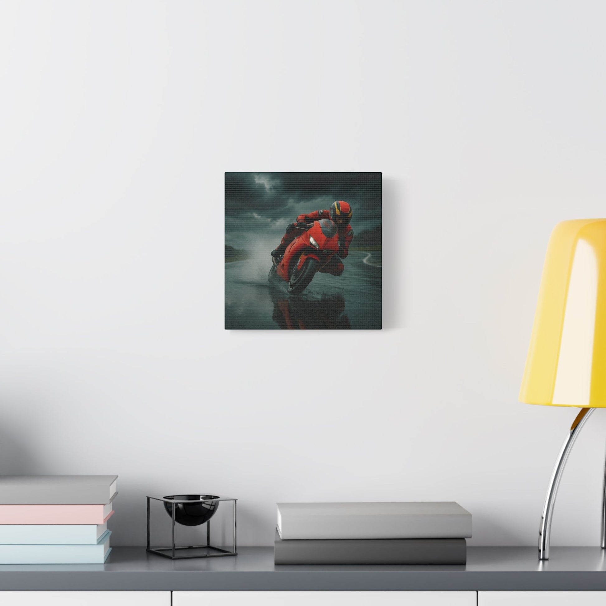 ⚡ Storm Lean – Extreme Weather Superbike Canvas Print | Dark Skies, Red Fury Wall Art - BTS Canvas