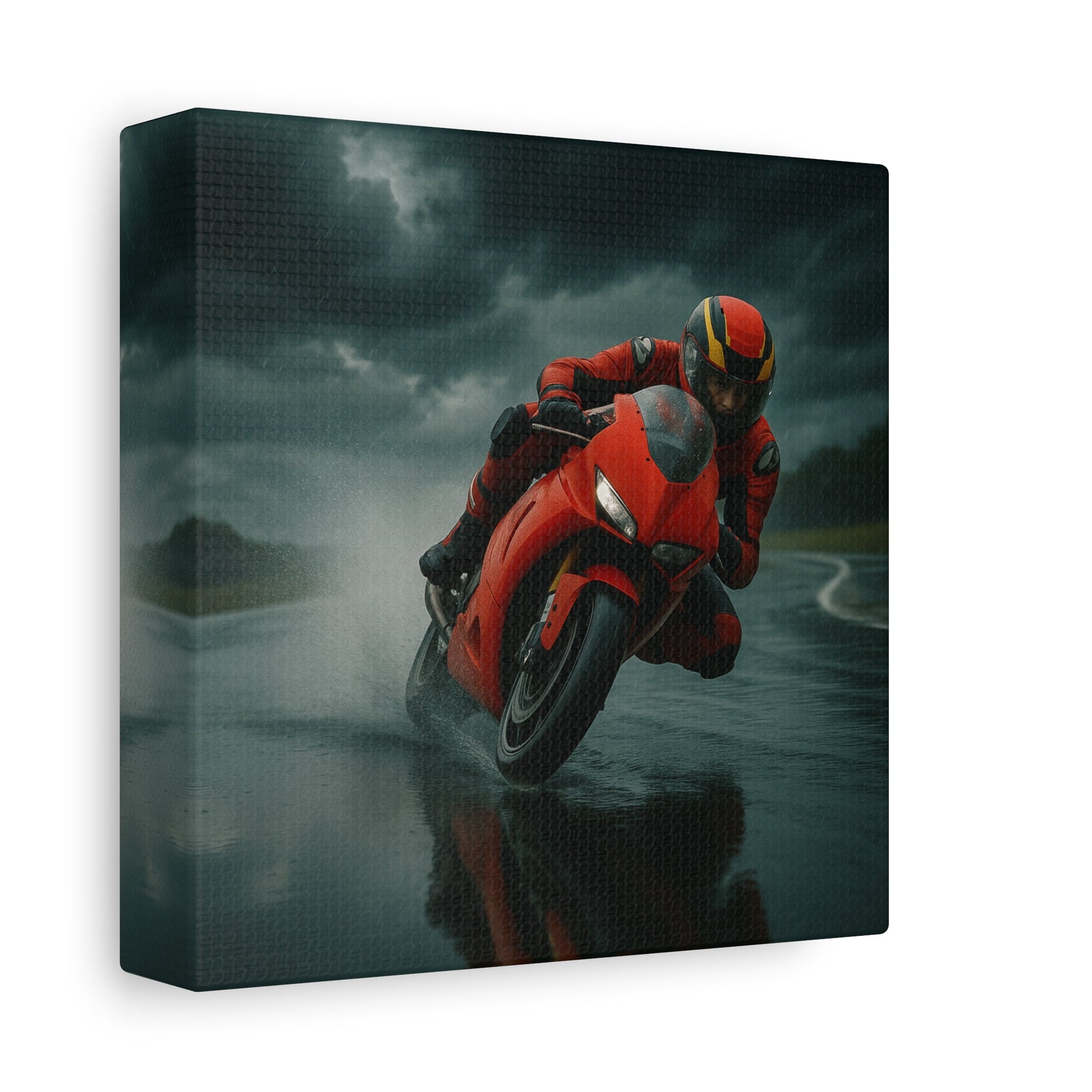 ⚡ Storm Lean – Extreme Weather Superbike Canvas Print | Dark Skies, Red Fury Wall Art - BTS Canvas
