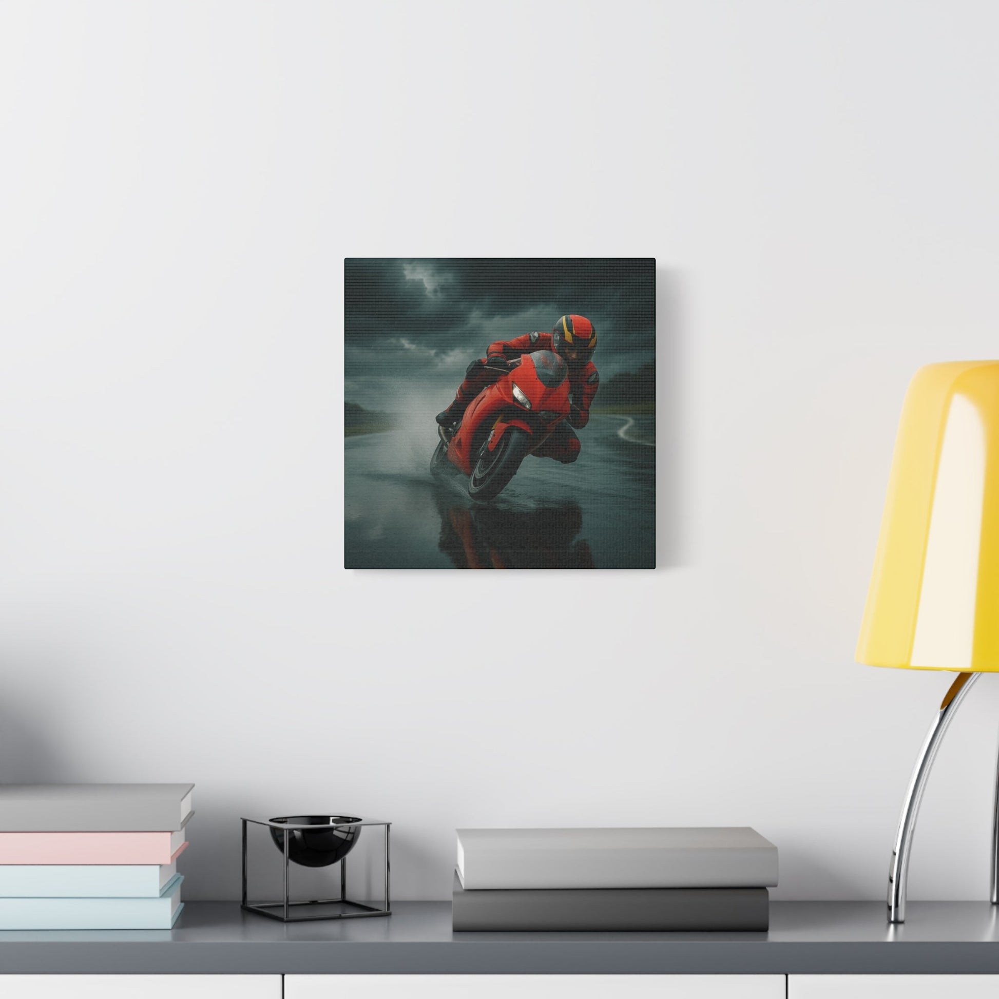 ⚡ Storm Lean – Extreme Weather Superbike Canvas Print | Dark Skies, Red Fury Wall Art - BTS Canvas