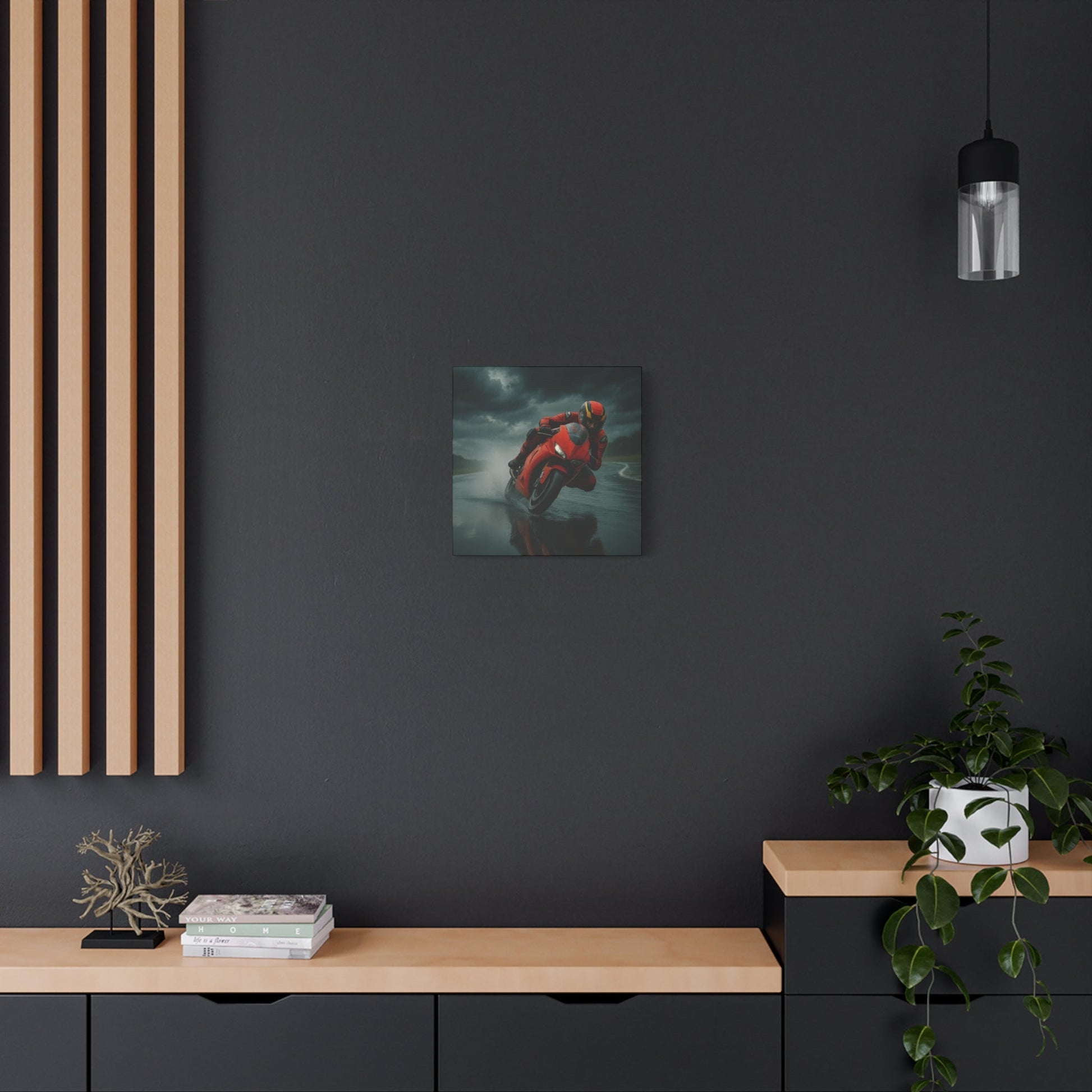 ⚡ Storm Lean – Extreme Weather Superbike Canvas Print | Dark Skies, Red Fury Wall Art - BTS Canvas