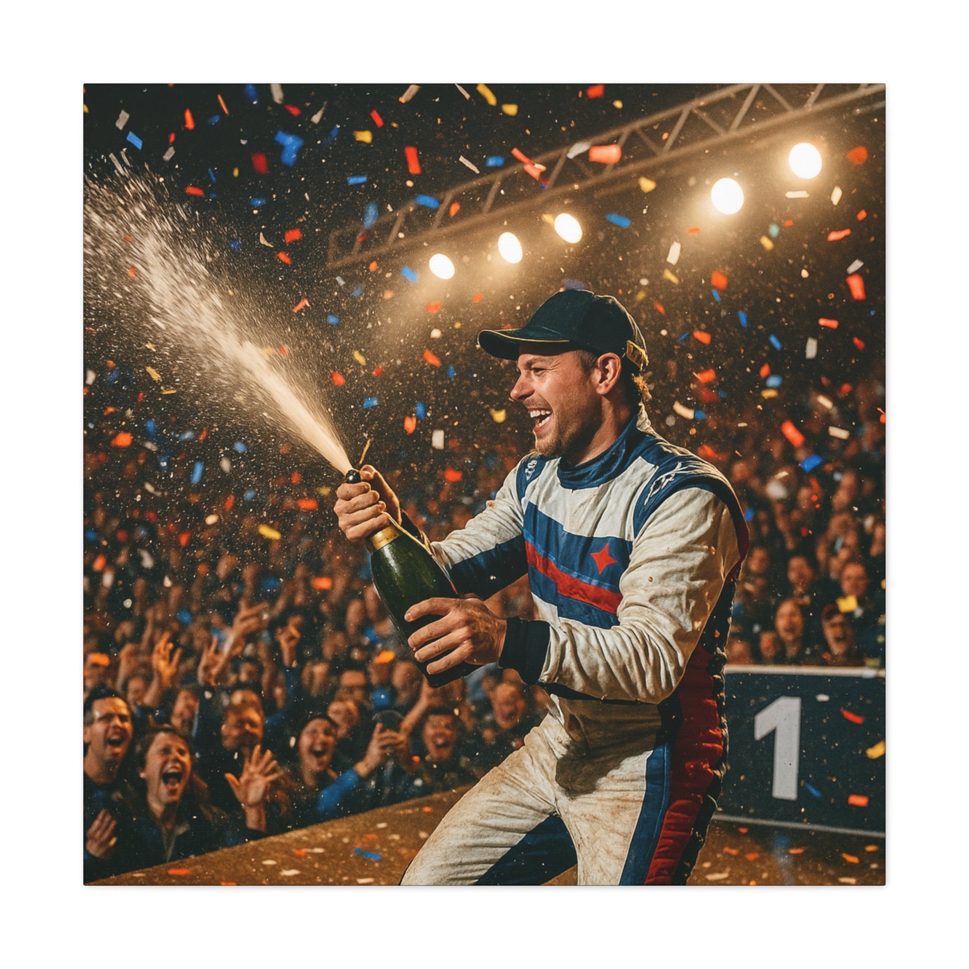 Victory Celebration Canvas Print – Motorsport Champion Podium Art | Racing Glory Wall Decor - BTS Canvas