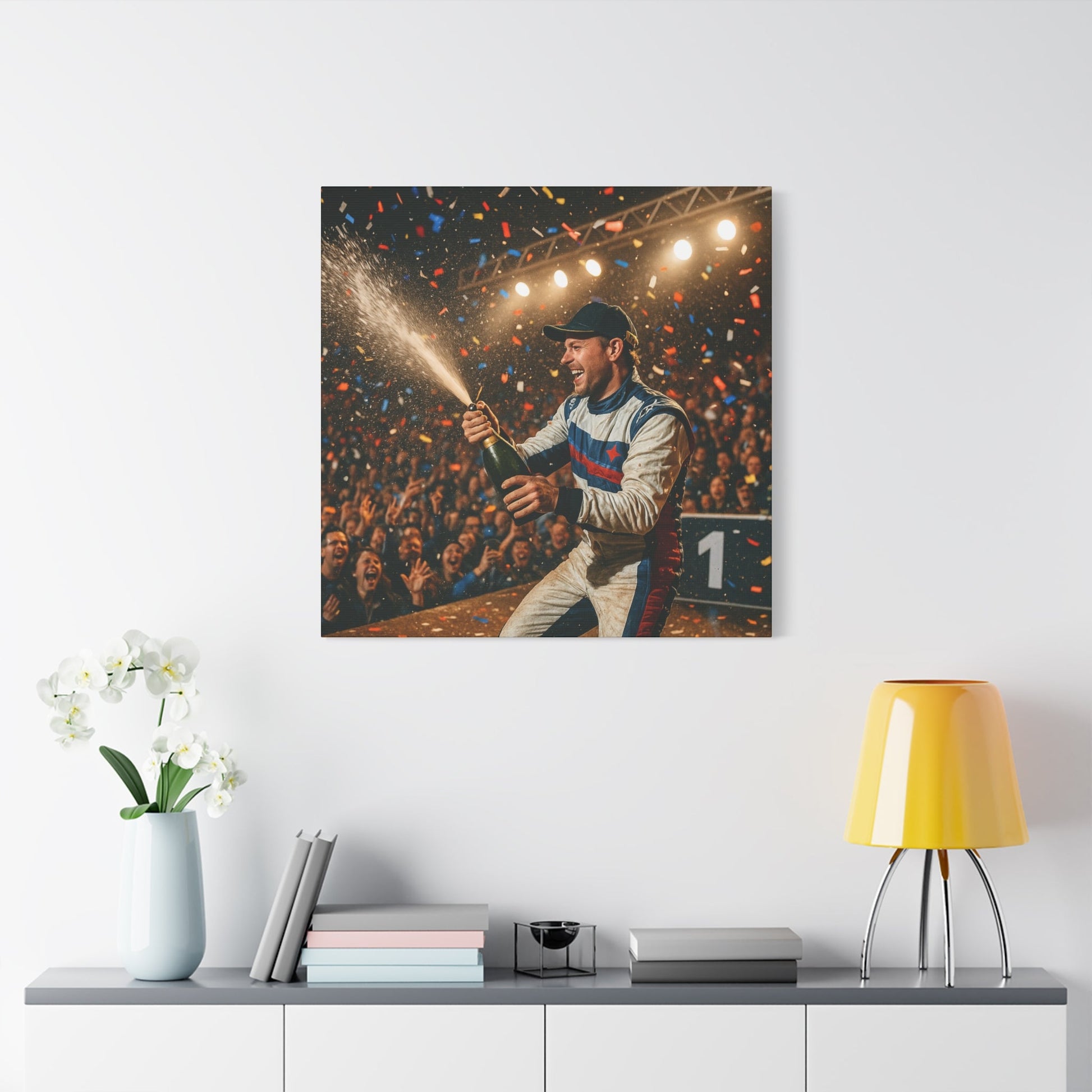 Victory Celebration Canvas Print – Motorsport Champion Podium Art | Racing Glory Wall Decor - BTS Canvas