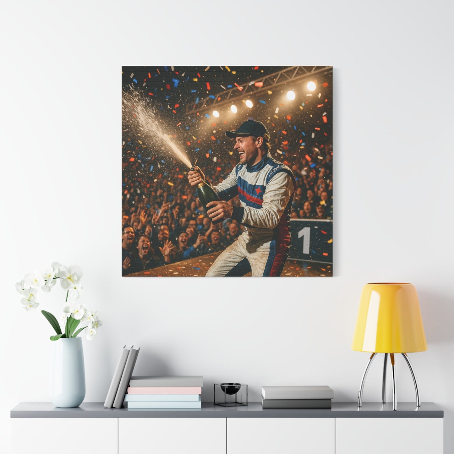 Victory Celebration Canvas Print – Motorsport Champion Podium Art | Racing Glory Wall Decor - BTS Canvas