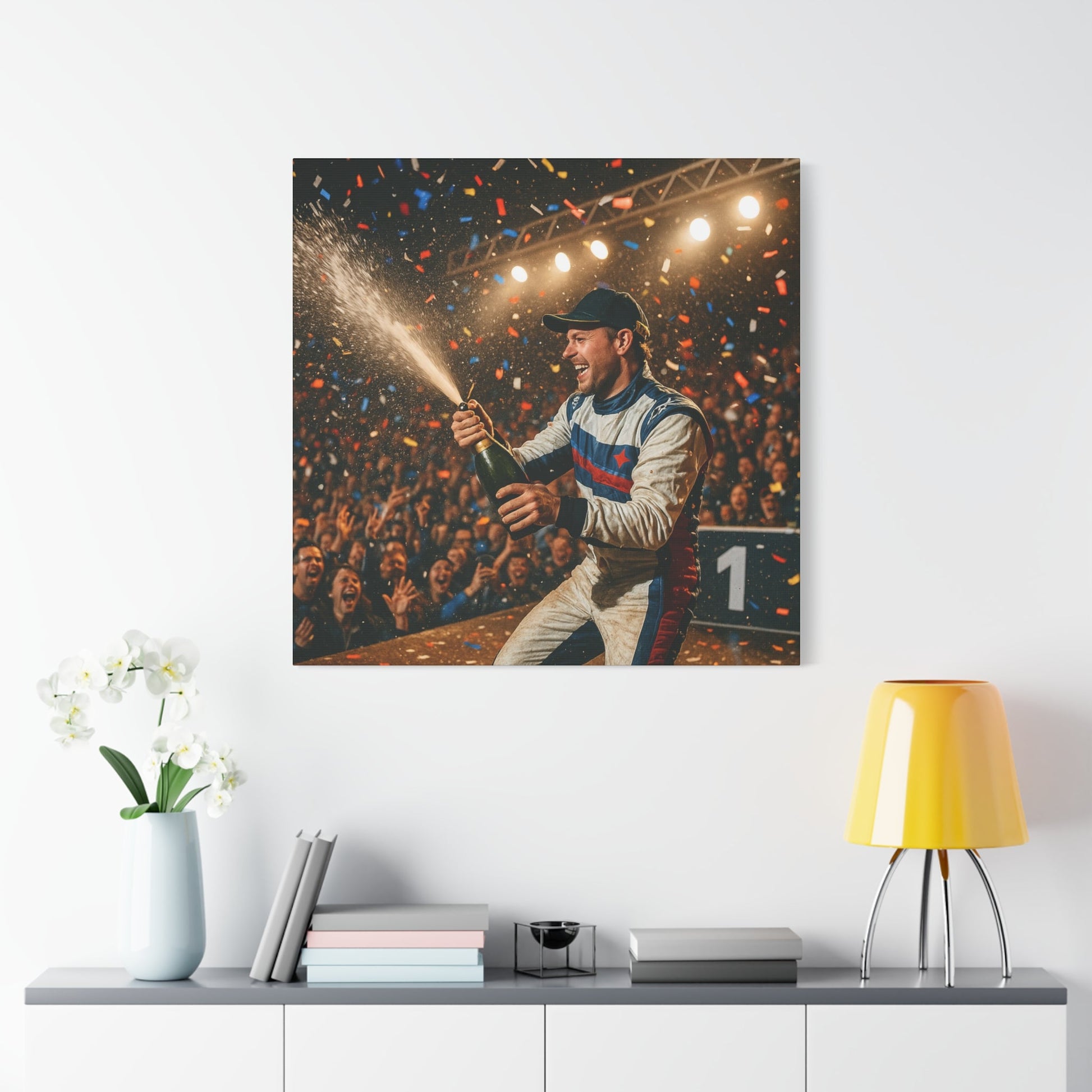 Victory Celebration Canvas Print – Motorsport Champion Podium Art | Racing Glory Wall Decor - BTS Canvas