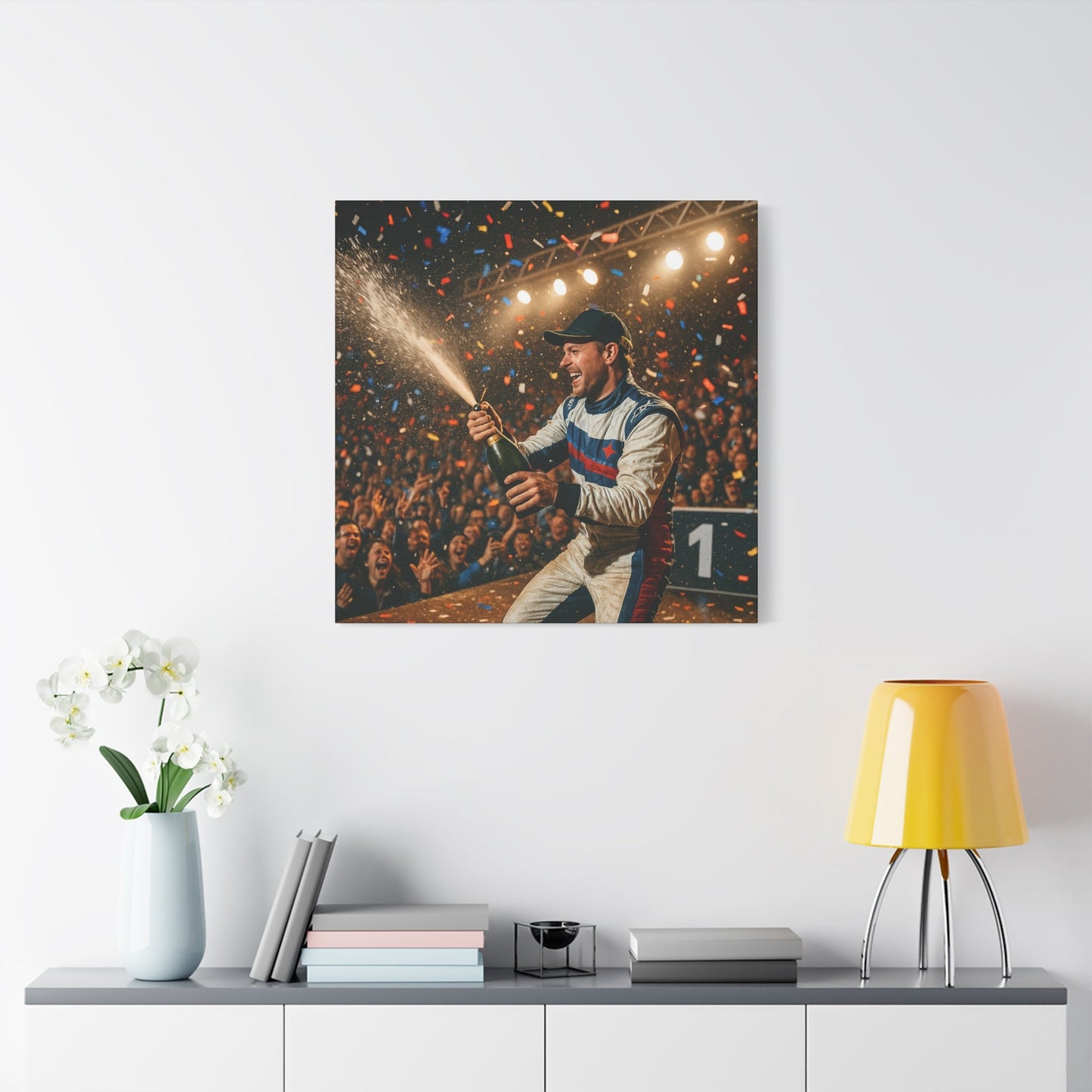 Victory Celebration Canvas Print – Motorsport Champion Podium Art | Racing Glory Wall Decor - BTS Canvas
