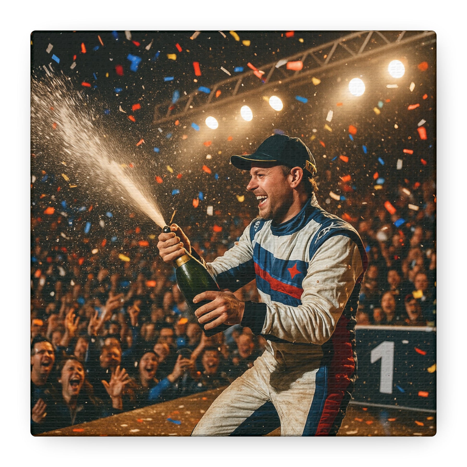 Victory Celebration Canvas Print – Motorsport Champion Podium Art | Racing Glory Wall Decor - BTS Canvas